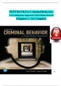  TEST BANK For Criminal Behavior&colon; A Psychological Approach 12th Edition &lpar;Bartol&rpar; Chapters 1 - 16&comma; Complete 