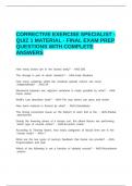 CORRECTIVE EXERCISE SPECIALIST - QUIZ 1 MATERIAL - FINAL EXAM PREP QUESTIONS WITH COMPLETE ANSWERS&period;