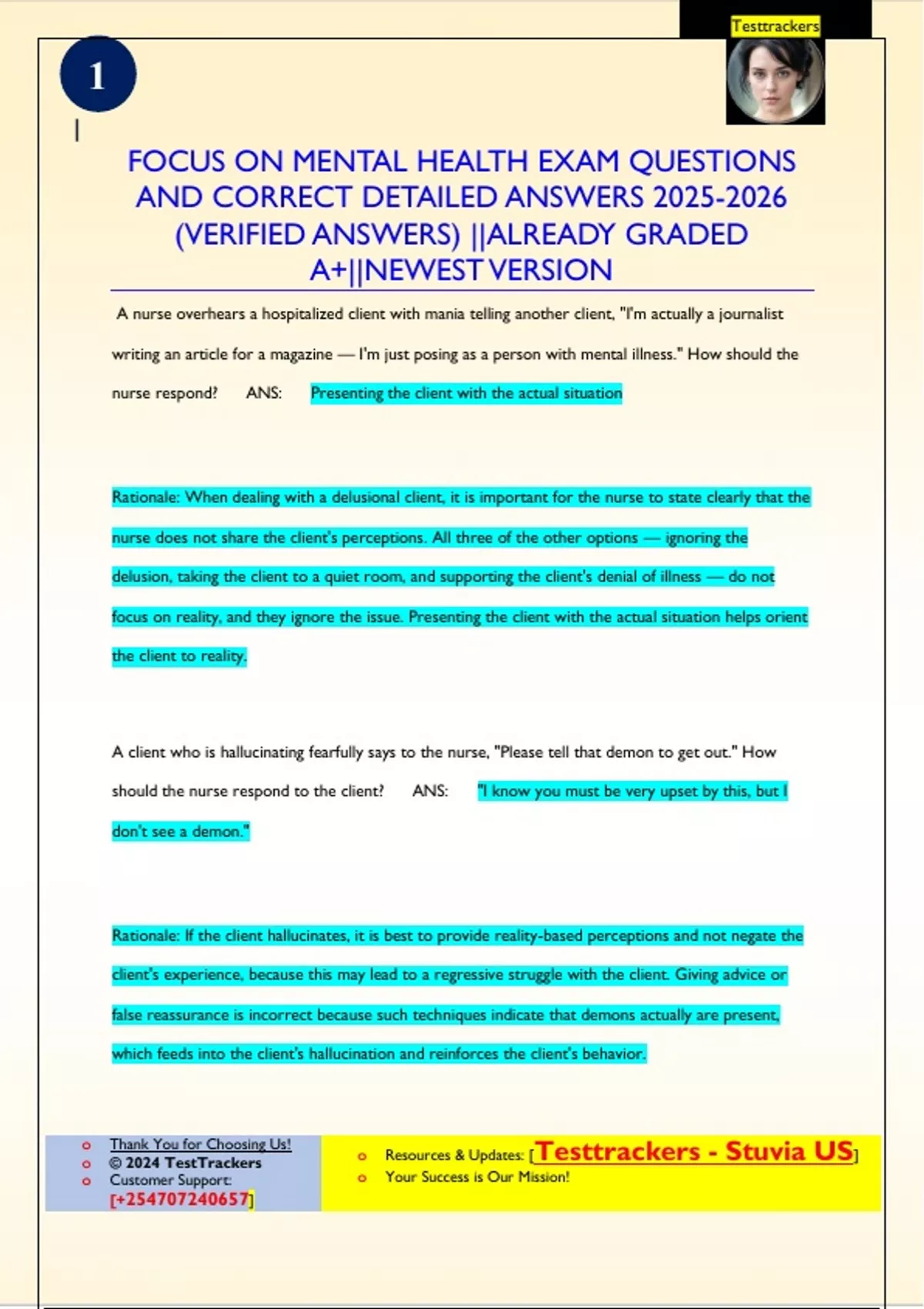 MENTAL HEALTH EXAMS QUESTIONS AND CORRECT DETAILED ANSWERS (VERIFIED ...