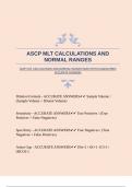 ASCP MLT CALCULATIONS AND NORMAL RANGES EXAM WITH GUARANTEED ACCURATE ANSWERS
