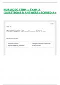 NUR1020C TERM 1 EXAM 2 &lpar;QUESTIONS & ANSWERS&rpar; SCORED A&plus;