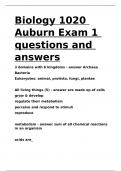 Biology 1020 Auburn Exam 1 questions and answers