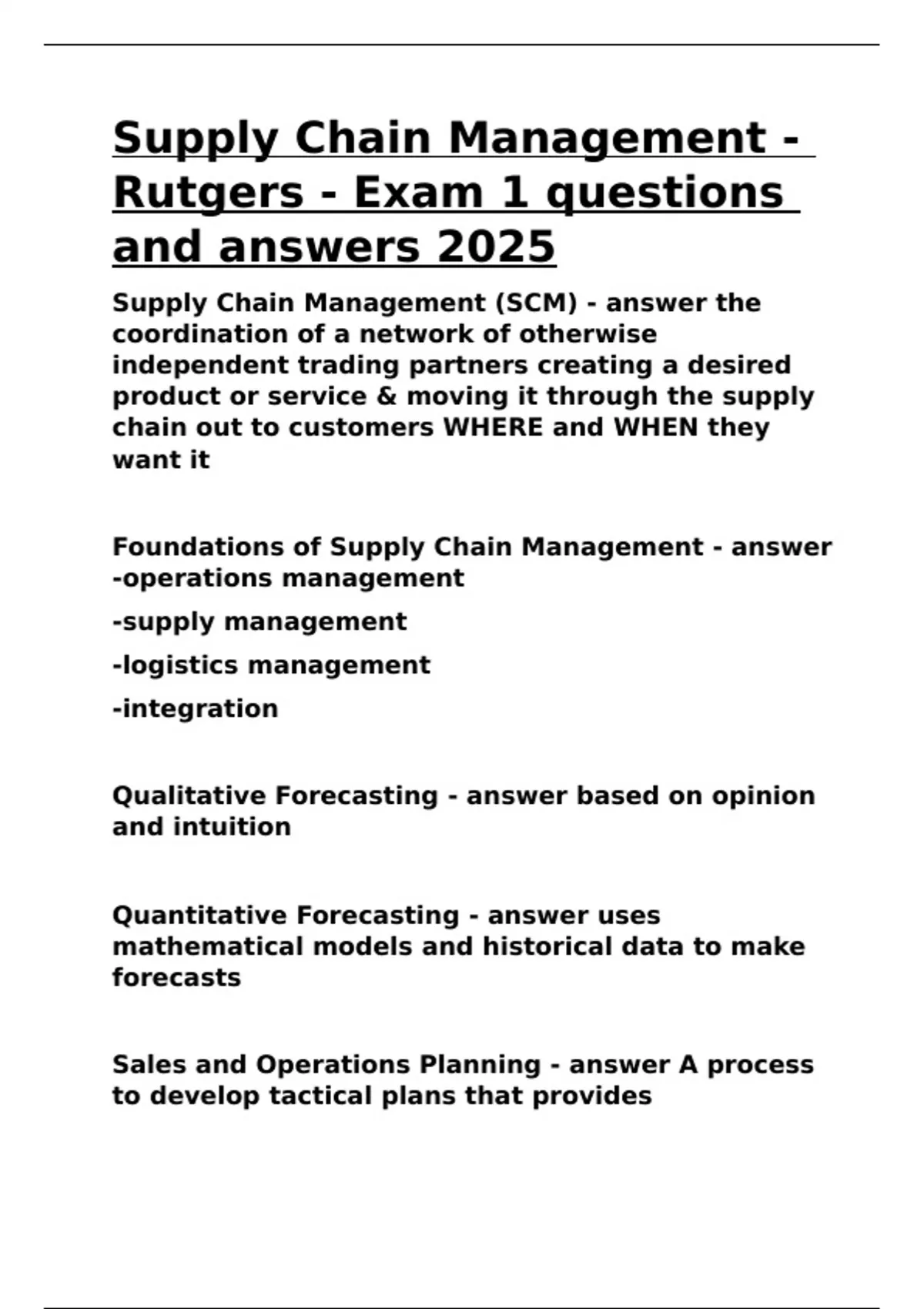 Supply Chain Management Rutgers Ranking Supply Chain Management - Rutgers - Exam 1 questions and answers 2025 ...