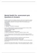 Mental Health Pre- assessment quiz Questions & Answers