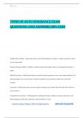 TYPES OF AUTO INSURANCE EXAM QUESTIONS AND ANSWERS 100&percnt; PASS