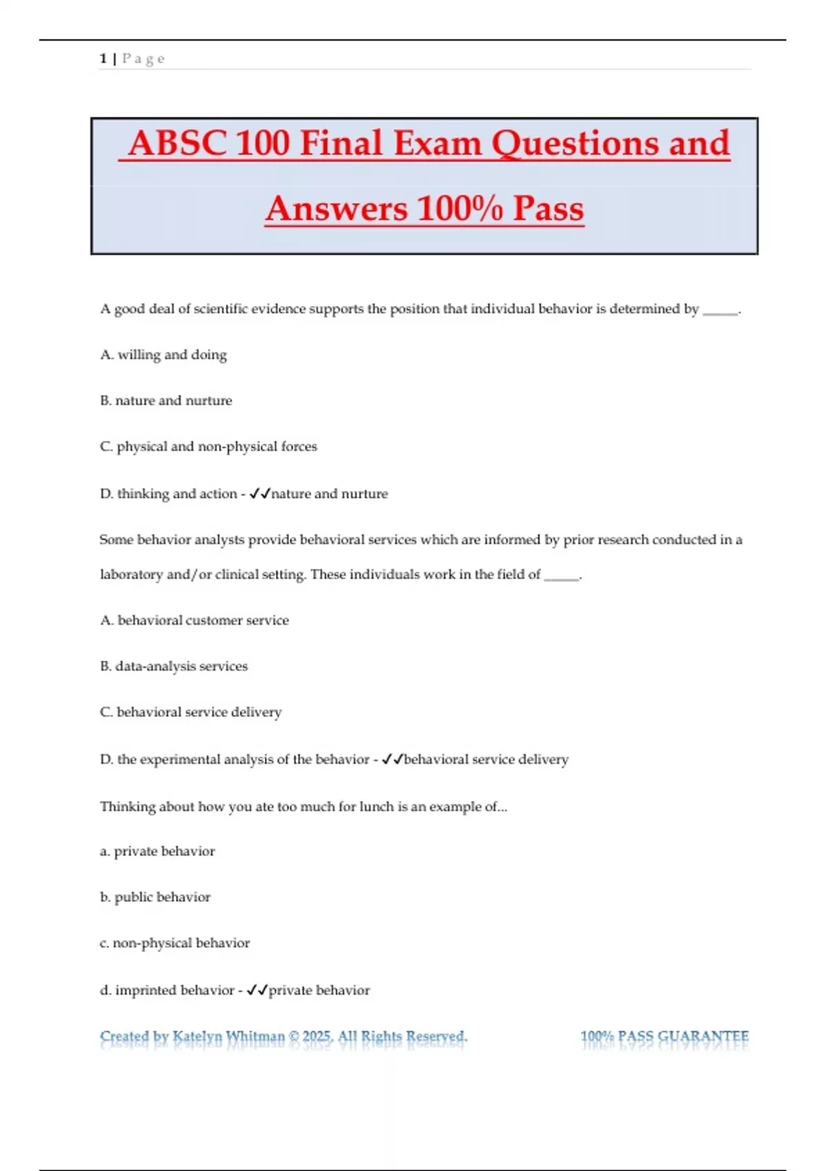 ABSC 100 Final Exam Questions and Answers 100% Pass - ABSC 100 - Stuvia US