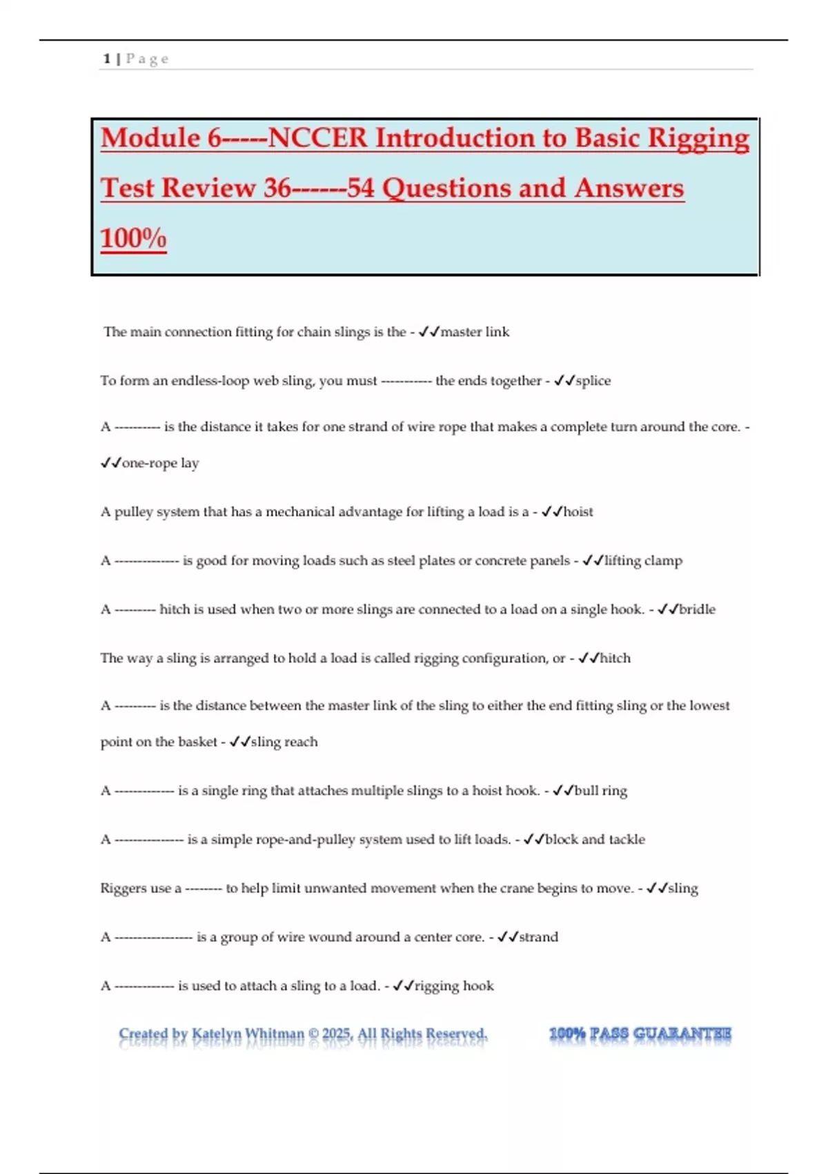 Module 6-----NCCER Introduction to Basic Rigging Test Review 36------54 ...