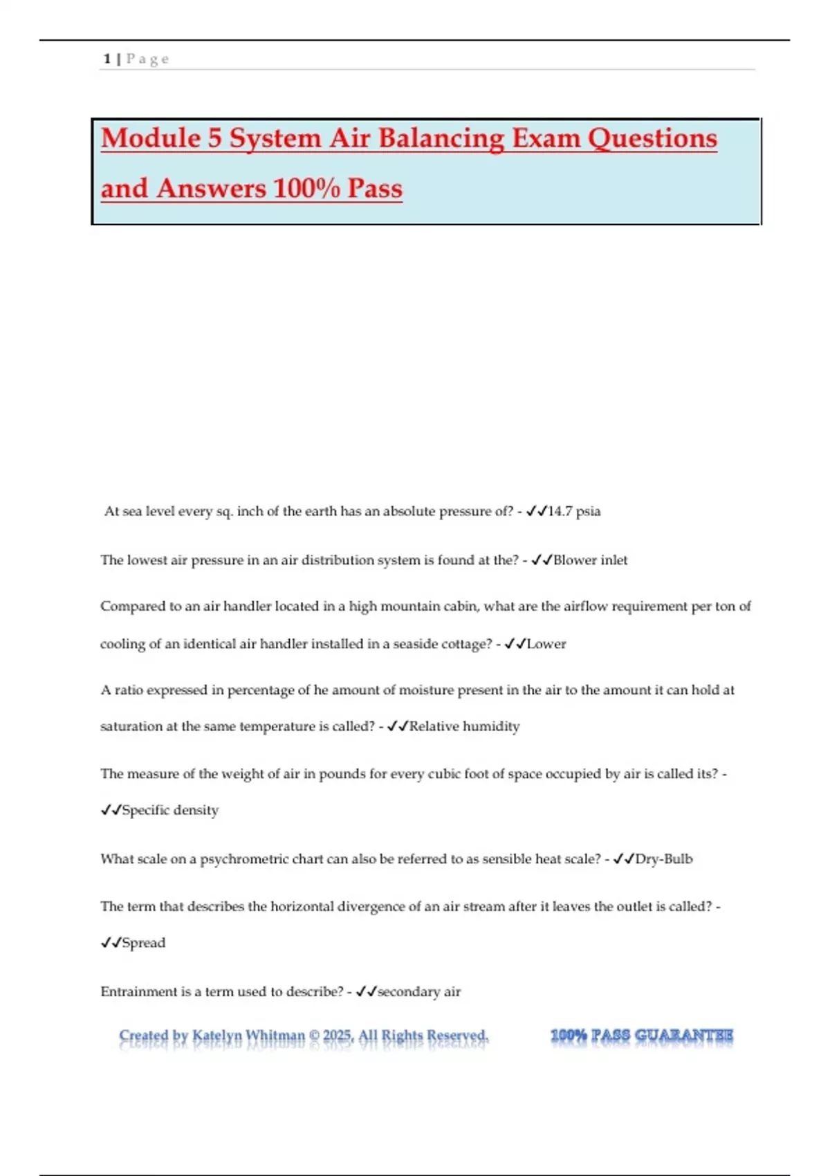Module 5 System Air Balancing Exam Questions and Answers 100% Pass ...