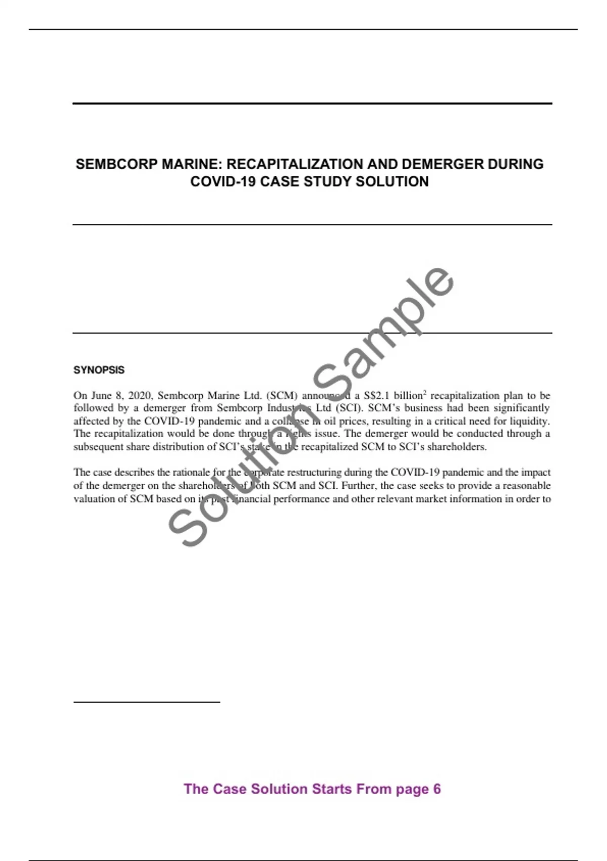 Case Solution For Sembcorp Marine Recapitalization And Demerger During Case solution for sembcorp marine recapitalization and demerger during