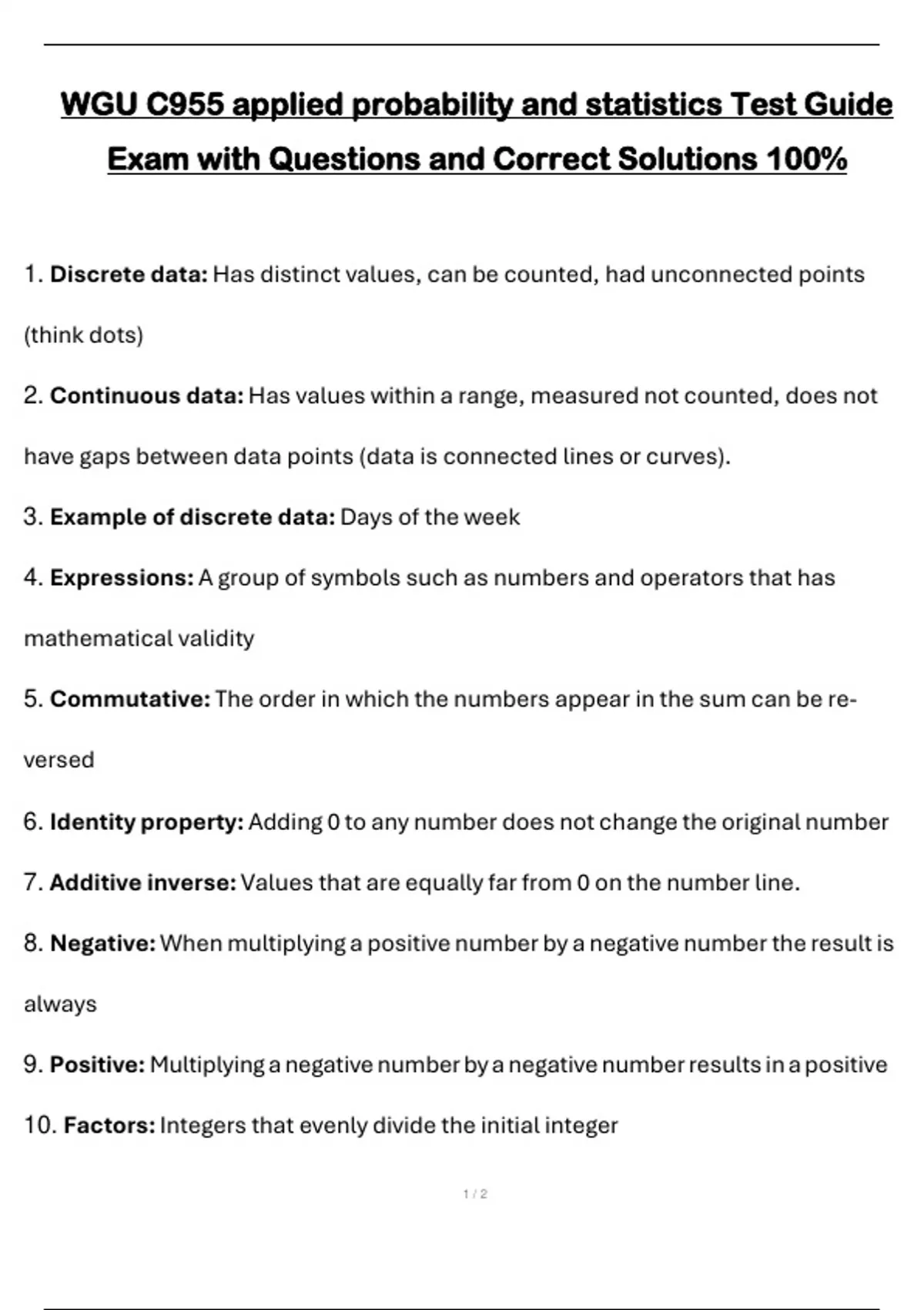 WGU C955 applied probability and statistics Test Guide Exam with ...