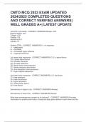 CMTO MCQ 2023 EXAM UPDATED 2024&sol;2025 COMPLETED QUESTIONS AND CORRECT VERIFIED ANSWERS&vert; WELL GRADED A&plus;&vert; LATEST UPDATE