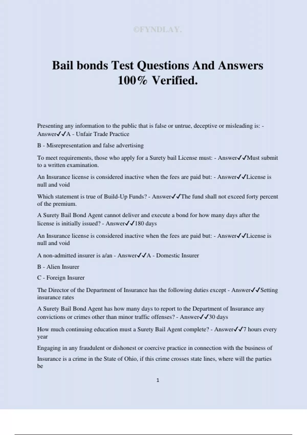 Bail bonds Test Questions And Answers 100% Verified. - Bail bond ...