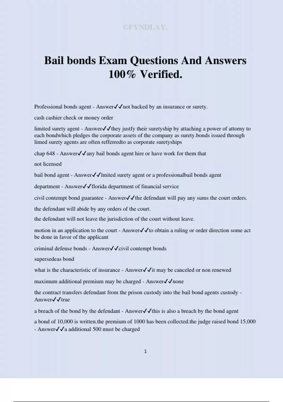 Bail bonds Exam Questions And Answers 100% Verified. - Bail bond ...