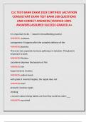 CLC TEST BANK EXAM 2023 CERTIFIED LACTATION CONSULTANT EXAM TEST BANK 200 QUESTIONS AND CORRECT ANSWERS &lpar;VERIFIED 100&percnt; ANSWERS&rpar; ASSURED SUCCESS GRADED A&plus; 