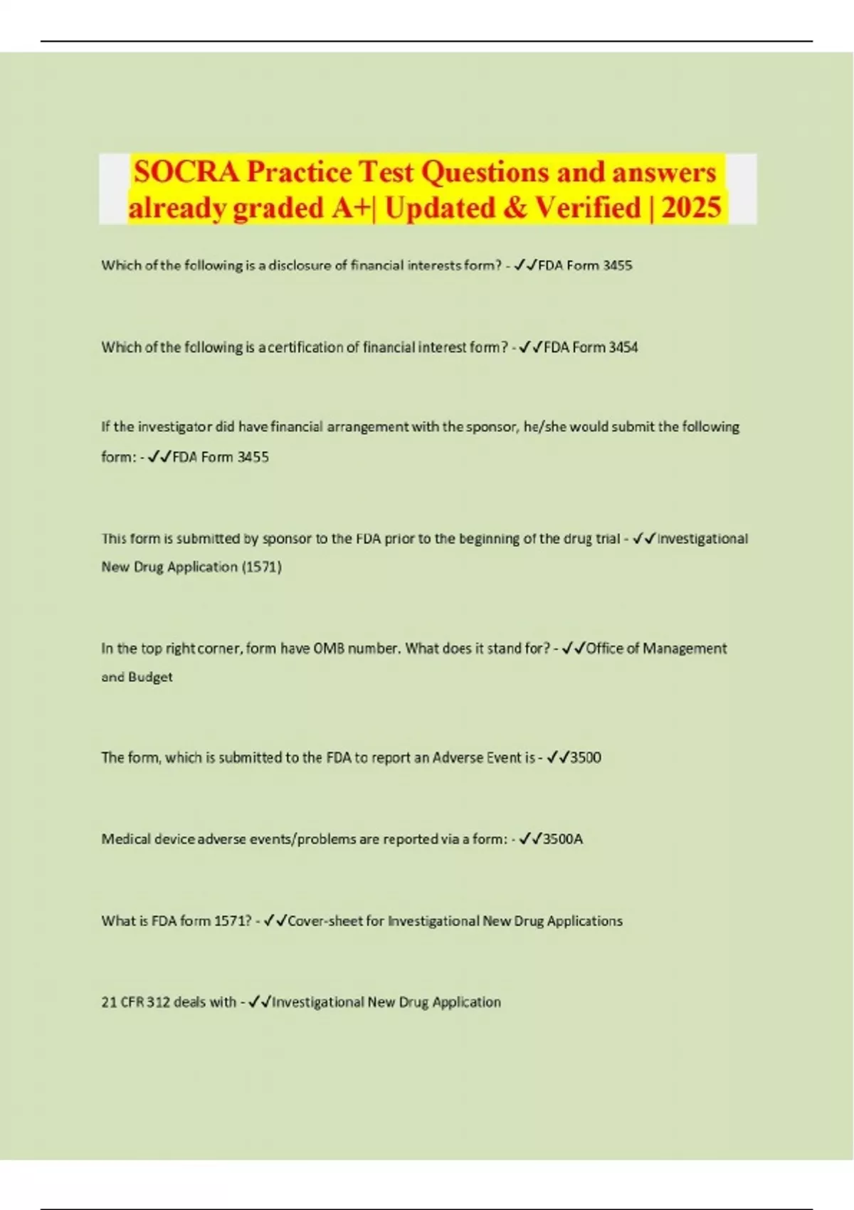 SOCRA Practice Test Questions and answers already graded A+| Updated ...