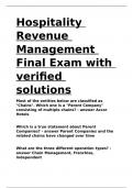 Hospitality Revenue Management Final Exam with verified solutions