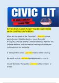   Civics EOC Exam Study Guide questions with certified definitions  What are the goals of the Preamble&quest; - Ans>>>A more perfect union&comma; Establish Justice&comma; Insure Domestic Tranquility&comma; Provide for the Common Defense&comma; Promote the General Welfare&comma; and