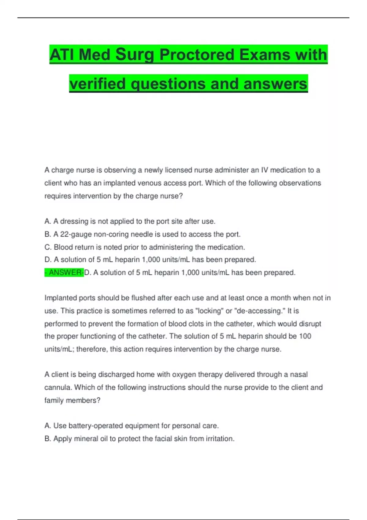 ATI MED-SURG PROCTORED EXAM FORM A COMPLETE EXAM QUESTIONS AND CORRECT ...