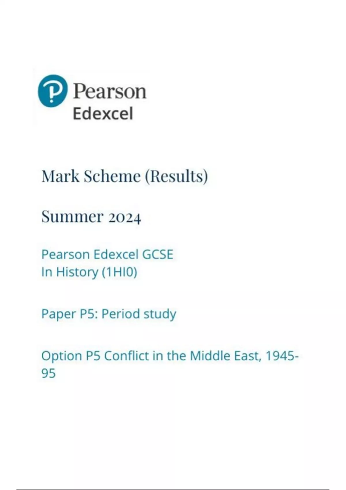 Pearson Edexcel GCSE In History (1HI0) Paper P5: Period study Option P5