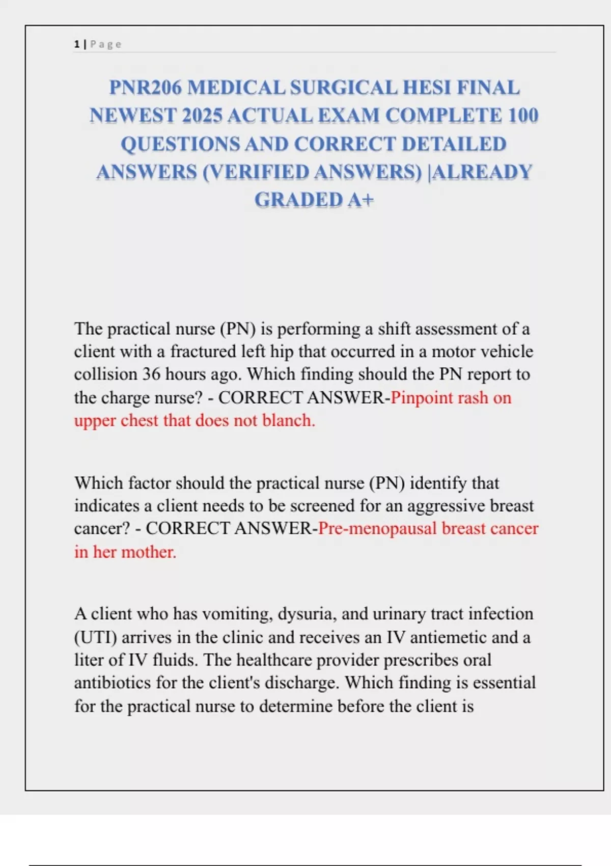 PNR206 MEDICAL SURGICAL HESI FINAL NEWEST 2025 ACTUAL EXAM COMPLETE 100 ...