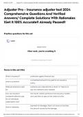 Adjuster Pro - Insurance adjuster test 2024 Comprehensive Questions And Verified Answers&sol; Complete Solutions With Rationales &vert;Get It 100&percnt; Accurate&excl;&excl; Already Passed&excl;&excl;