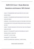 NUR1212C Exam 1 Study Materials Questions and Answers 100&percnt; Solved