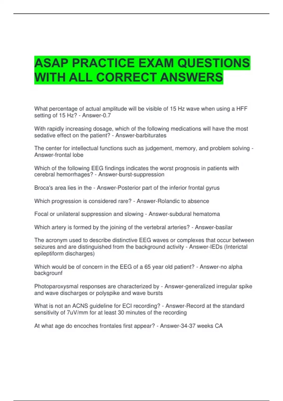 ASAP PRACTICE EXAM QUESTIONS WITH ALL CORRECT ANSWERS - ASAP - Stuvia US