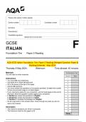 AQA-GCSE Italian Foundation Tier&colon; Paper 3 Reading &lpar;Merged Question Paper &  Marking Scheme&rpar; - May 2024&period;  Thursday 9 May 2024 Afternoon Time allowed&colon; 45 minutes  