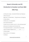 Queen's University Law 201&colon; Introduction to Canadian Law Exam Q&A 100&percnt; Pass