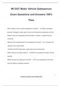 WI DOT Motor Vehicle Salesperson Exam Questions and Answers 100&percnt; Pass