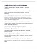Clinical Lab Science Final Exam Questions and 100&percnt; Correct Answers 