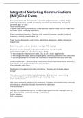Integrated Marketing Communications &lpar;IMC&rpar; Final Exam with Questions and Verified Answers 