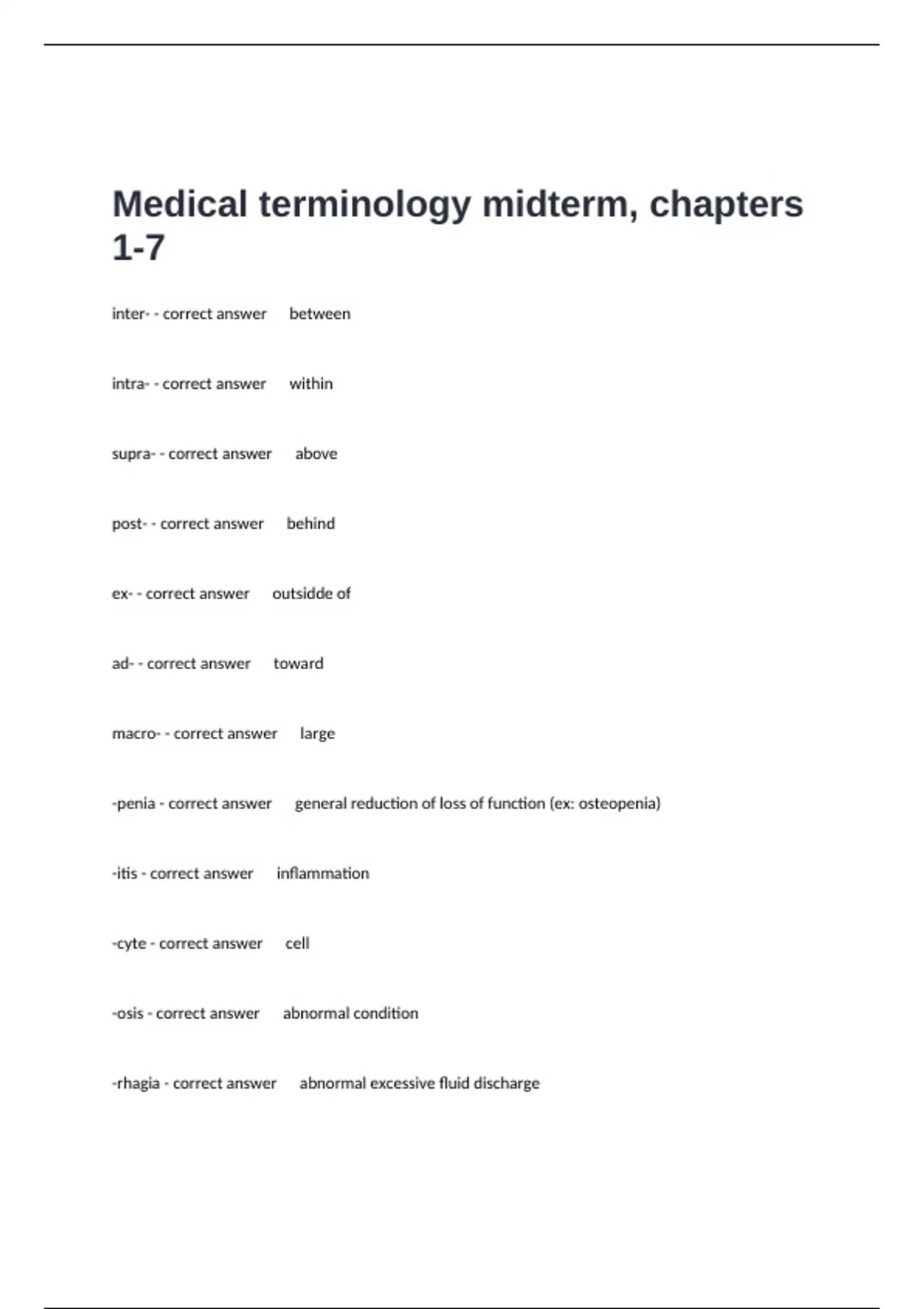 Medical terminology midterm, chapters 1-7 Real Exam Questions And ...
