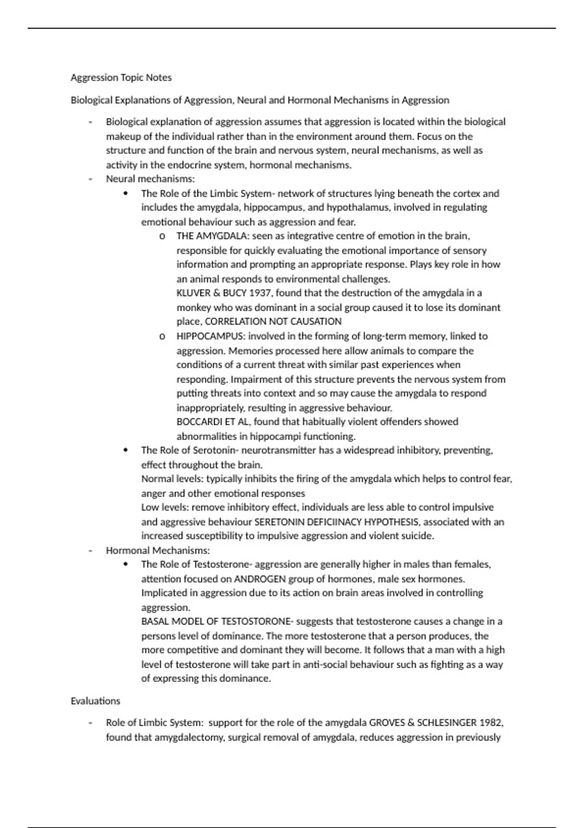 AQA ALevel Psychology Aggression Topic Notes - Aggression - Stuvia UK