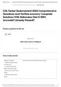 CDL Tanker Endorsement 2025 Comprehensive Questions And Verified Answers&sol; Complete Solutions With Rationales &vert;Get It 100&percnt; Accurate&excl;&excl; Already Passed&excl;&excl;