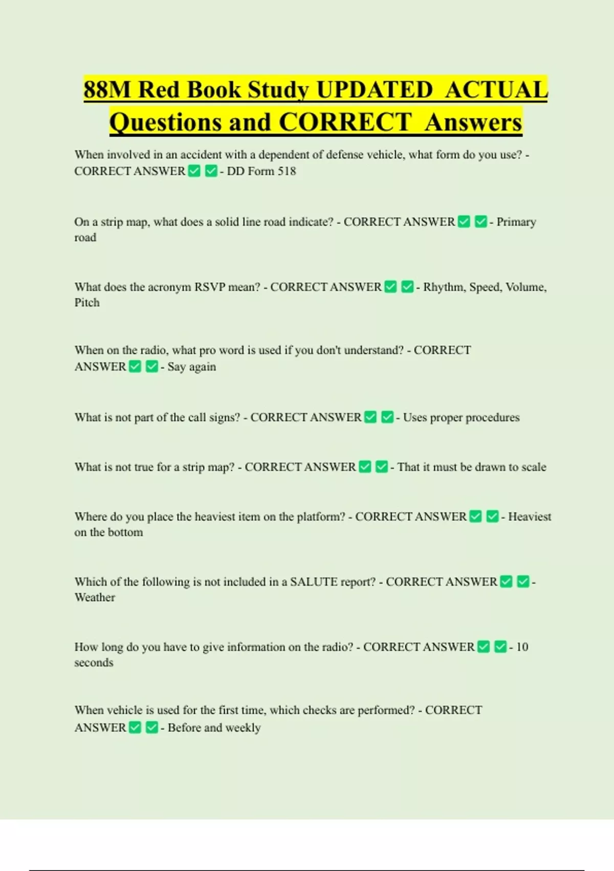 88M Red Book Study UPDATED ACTUAL Questions and CORRECT Answers - 88m ...
