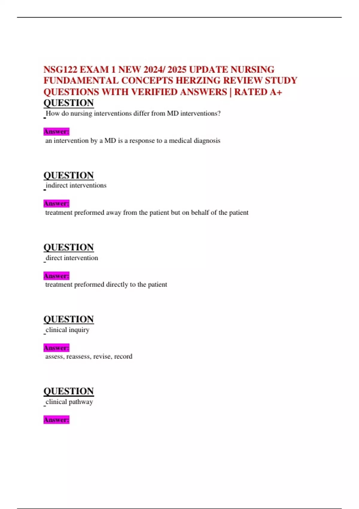 NSG122 EXAM 1 NEW 2024/ 2025 UPDATE NURSING FUNDAMENTAL CONCEPTS ...