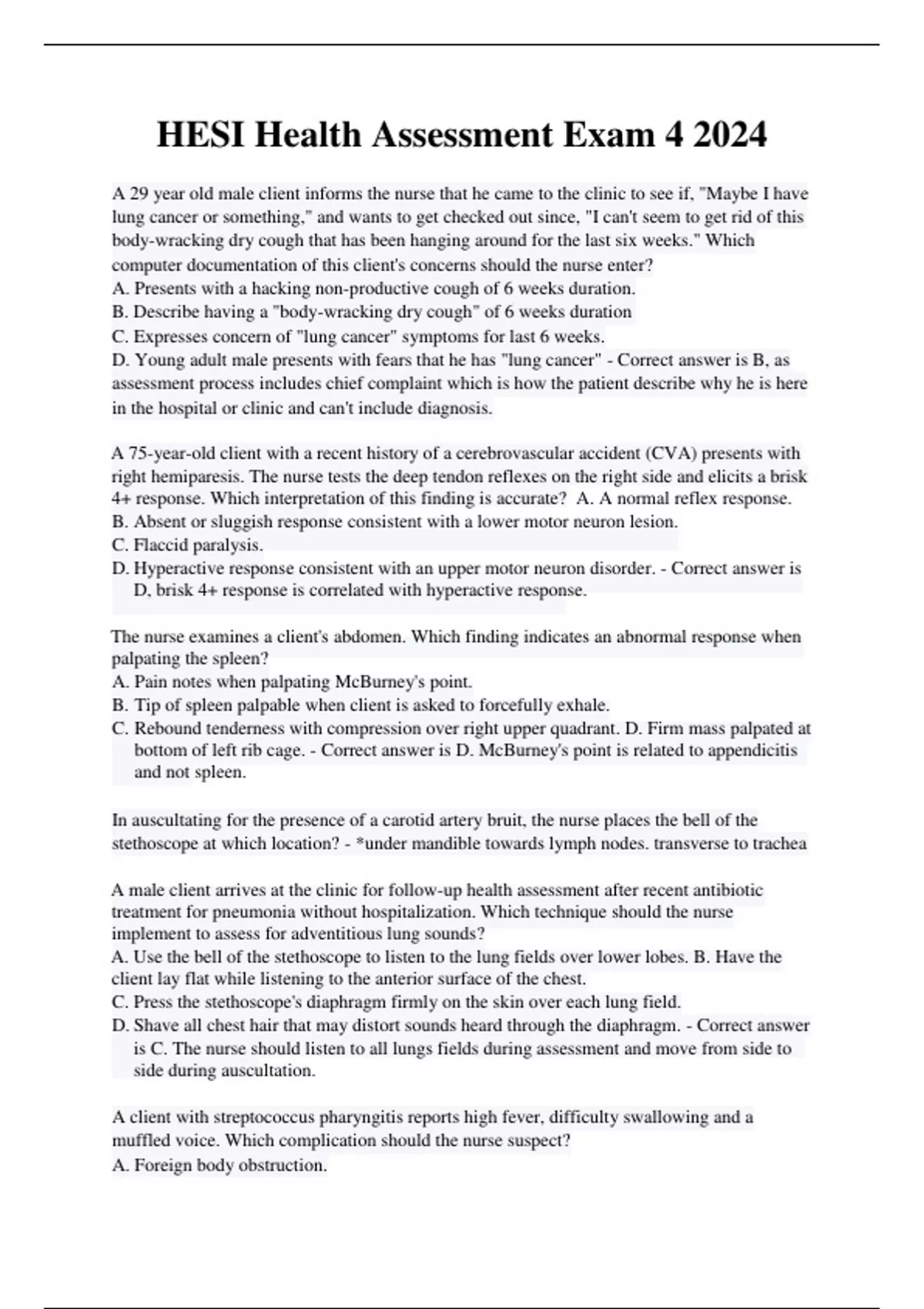 HESI Health Assessment Exam 4 (2025) | Complete Study Guide, Practice ...