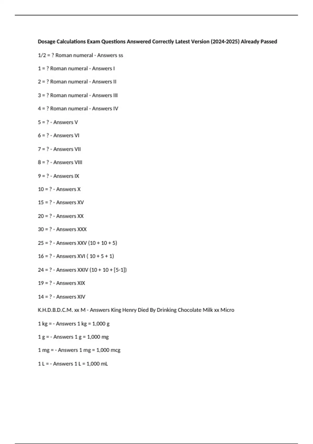 Dosage Calculations Exam Questions Answered Correctly Latest Version ...