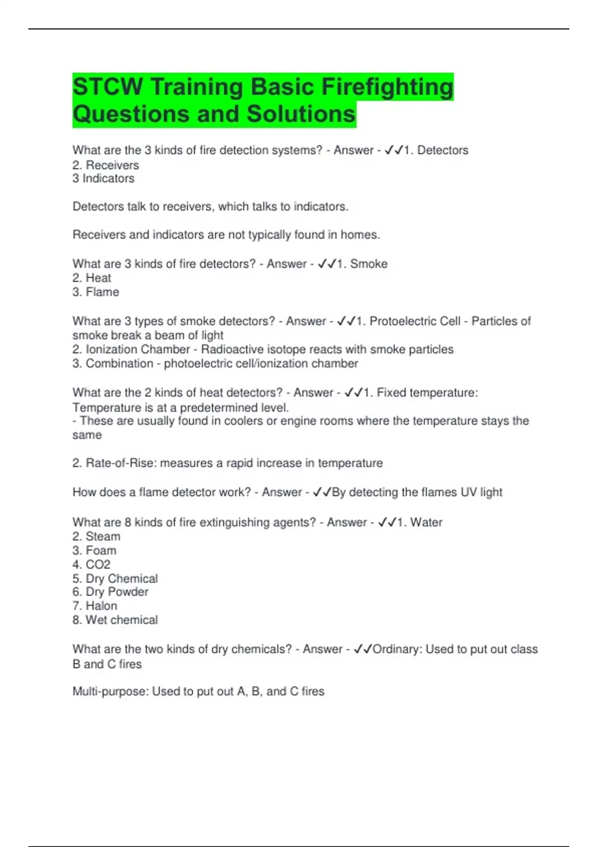 STCW Training Basic Firefighting Questions and Solutions - STCW ...