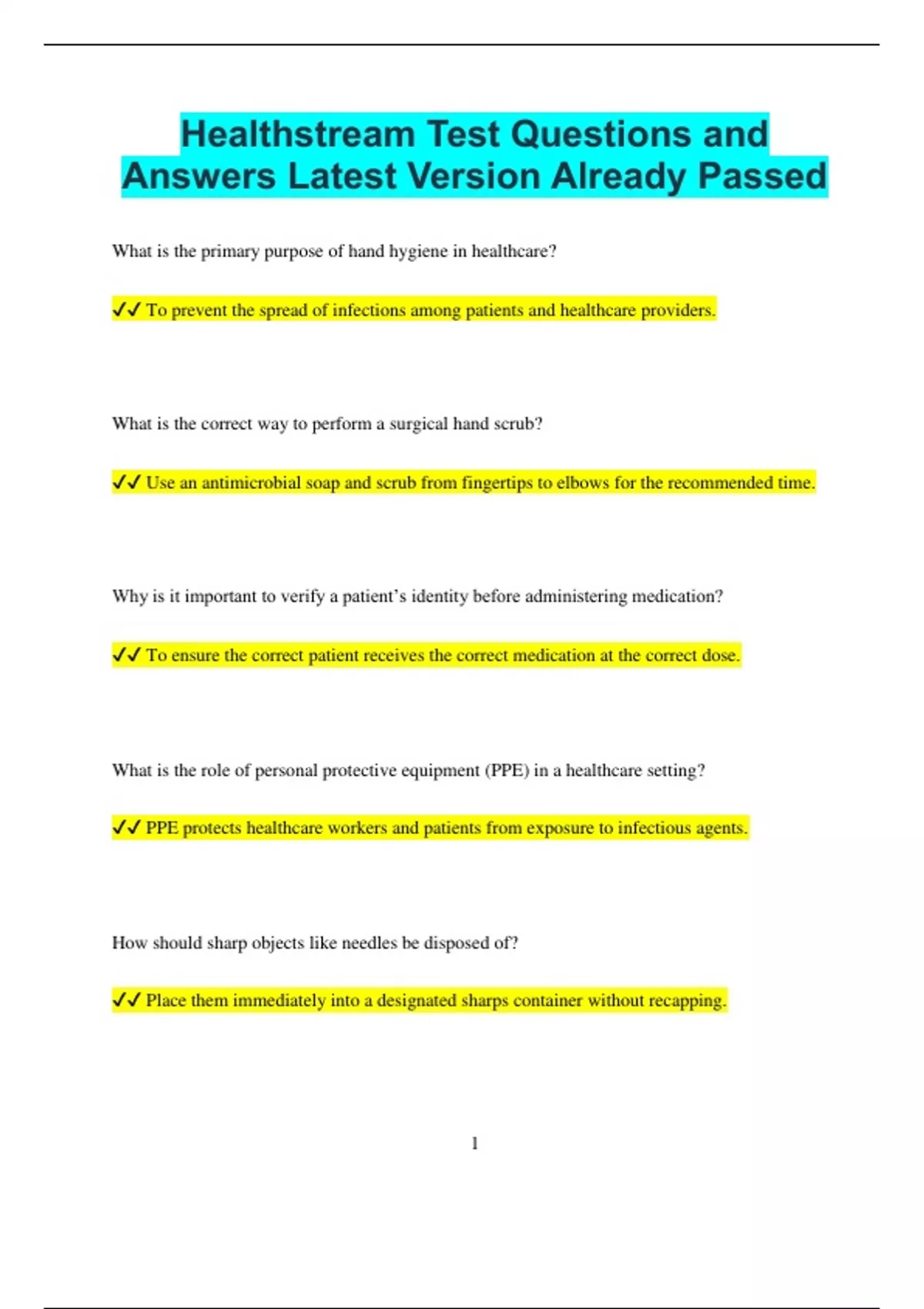 Healthstream Test Questions and Answers Latest Version Already Passed ...