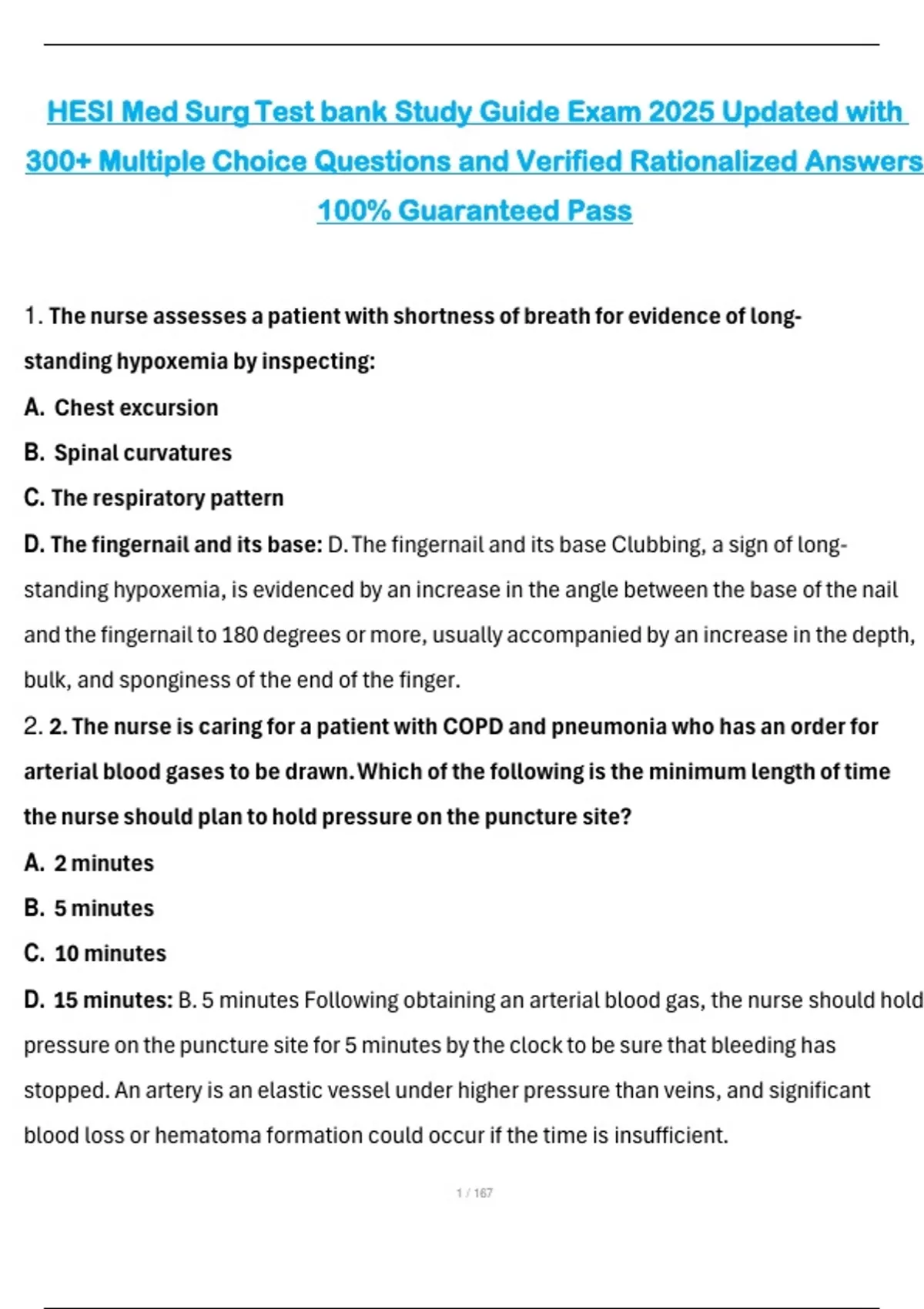 HESI Med Surg Test bank Study Guide Exam 2025 Updated with 300 ...