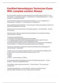 Certified Hemodialysis Technician Exam With complete solution Newest 
