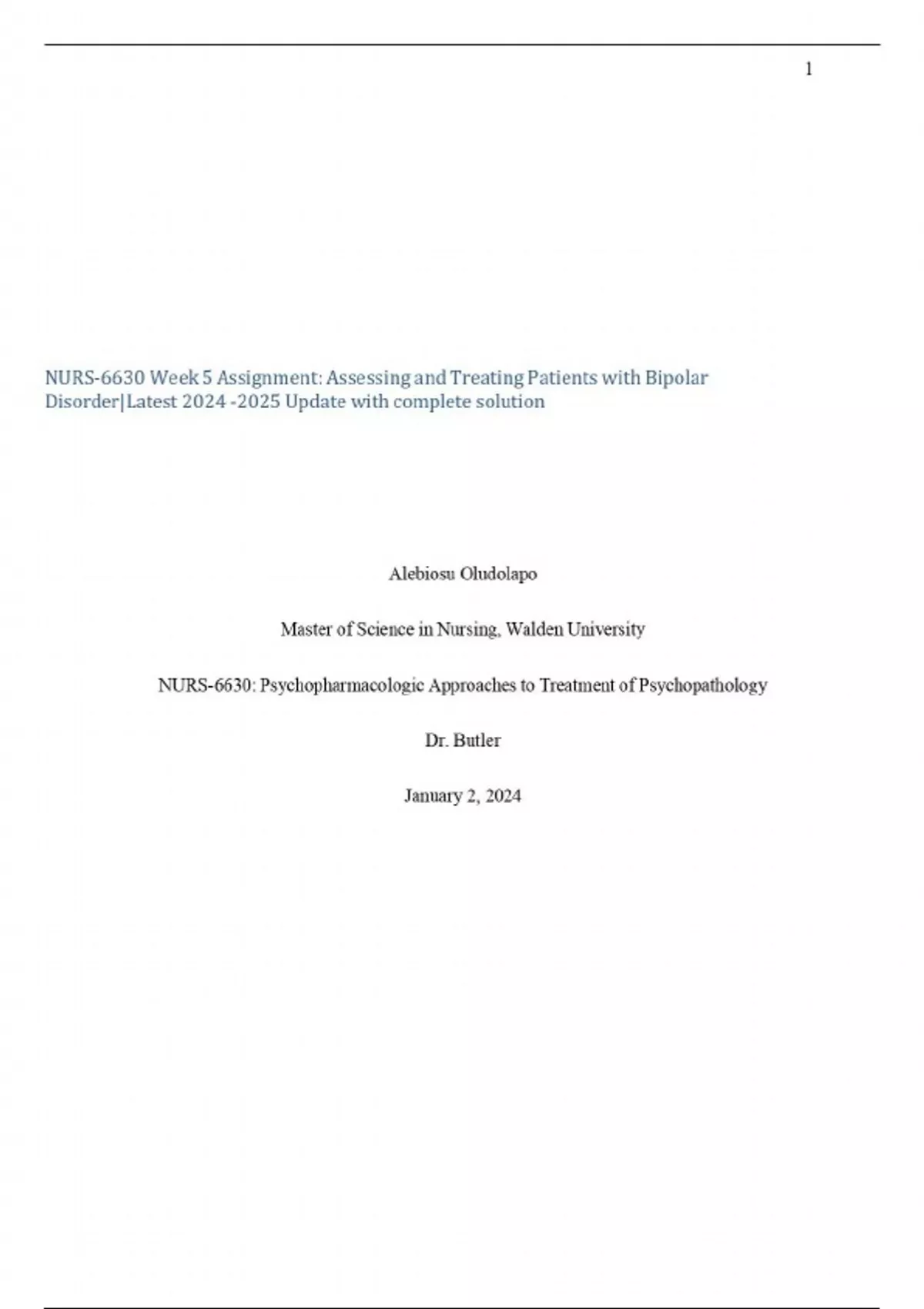 NURS-6630 Week 5 Assignment: Assessing and Treating Patients with ...