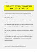 CHEMISTRY FINAL EXAM QUESTIONS AND ANSWERS 100&percnt; PASS