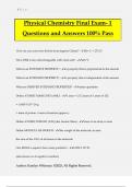 Physical Chemistry Final Exam- 1 Questions and Answers 100&percnt; Pass