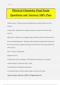 Physical Chemistry Final Exam Questions and Answers 100&percnt; Pass