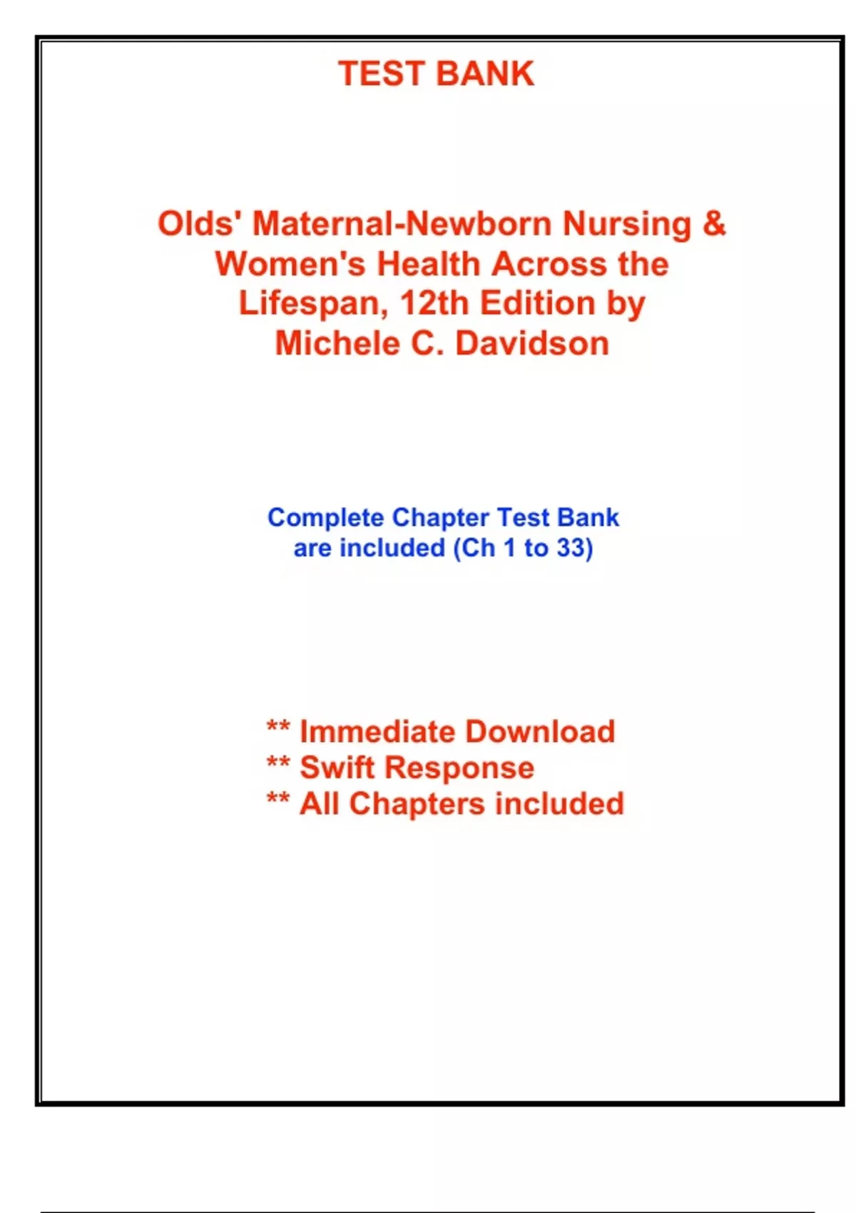 Test Bank for Olds' Maternal-Newborn Nursing & Women's Health Across ...