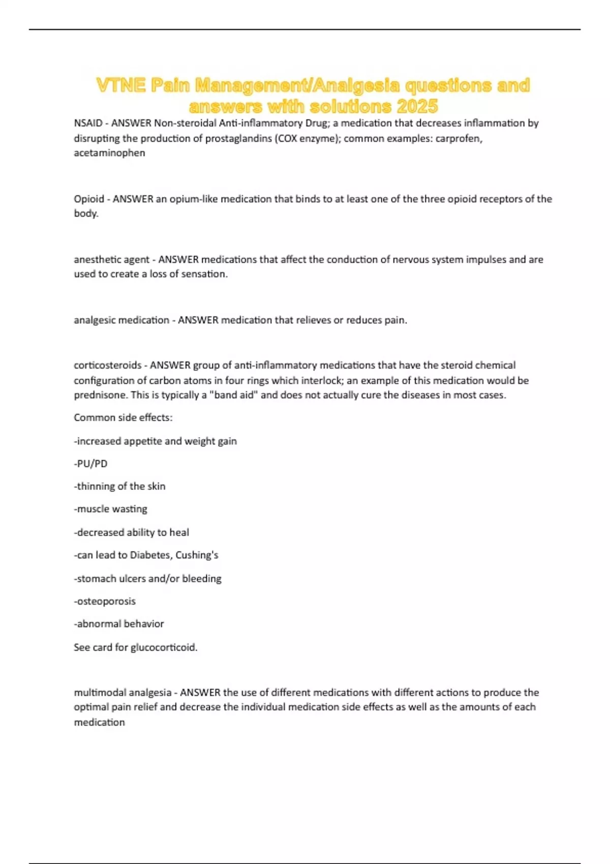 VTNE Pain Management/Analgesia questions and answers with solutions ...