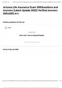 Arizona Life Insurance Exam 300Questions and Answers &lpar;Latest Update 2025&rpar; Verified Answers &lpar;GRADED A&plus;&rpar;